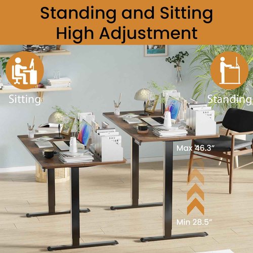 PayLessHere Electric Standing Desk 48x24 Inch Height Adjustable Computer Desk Large Space Office Desk with Headphone Holder 2 Memory Function for Home Office,Brown