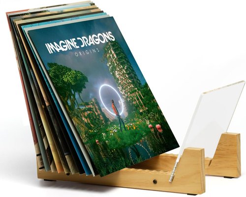 KAIU Vinyl Record Storage Holder - Premium Solid Wood & Acrylic Design | Holds Up to 50 Albums (Clear)
