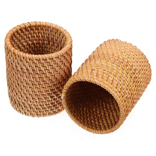SEWACC 2pcs Woven Pencil Holder Makeup Brush Organizer Cosmetic Brush Organizer Holders Woven Pencil Cup Stationery Storage Pen Storagehook Pots Dispenser Wooden Bohemian Office