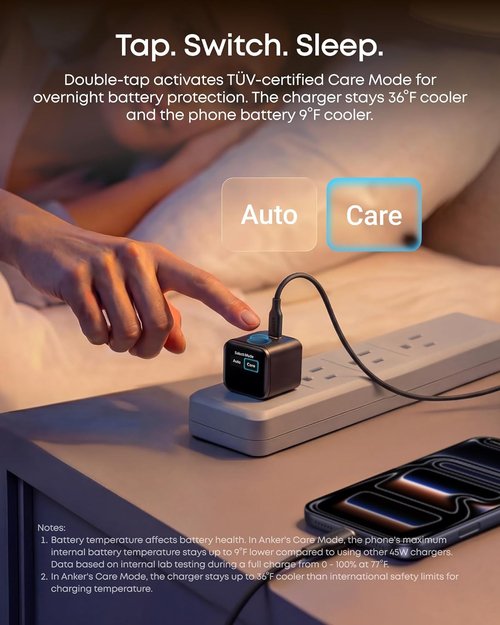 Anker 45W GaN Fast Charging USB-C Charger - Smart Display with 180° Foldable Plug for iPhone 17/16/15
