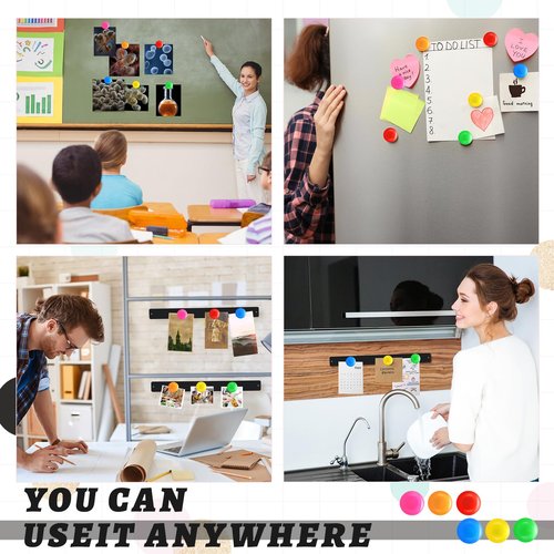 Wovnet 18 Pcs Magnet Bulletin Board Strips 11.81 x 1.1 Inches Frameless Stainless Iron Board Strip with Colorful Magnet Self Adhesive Memo Strip for for Office Home Wall Photo (Black)
