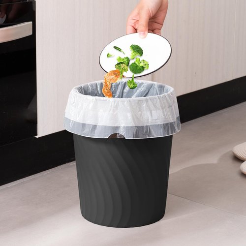 YGJT Small Trash Can, 3 Pack 1.8 Gallons Bathroom Trash Can, Slim Waste Basket, Round Garbage Can, Plastic Trash Bin for Kitchen, Dorm, Bedroom, Office, Living Room, Study, Compact Spaces(Black)
