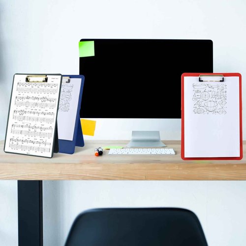 ReliThick 6 Pcs Magnetic Standing Clipboard Paper Holder Stand PU Leather Desktop Document Holder Foldable Clip Board with Magnetic Back and Metal Clip for Drawing Painting Desk Office