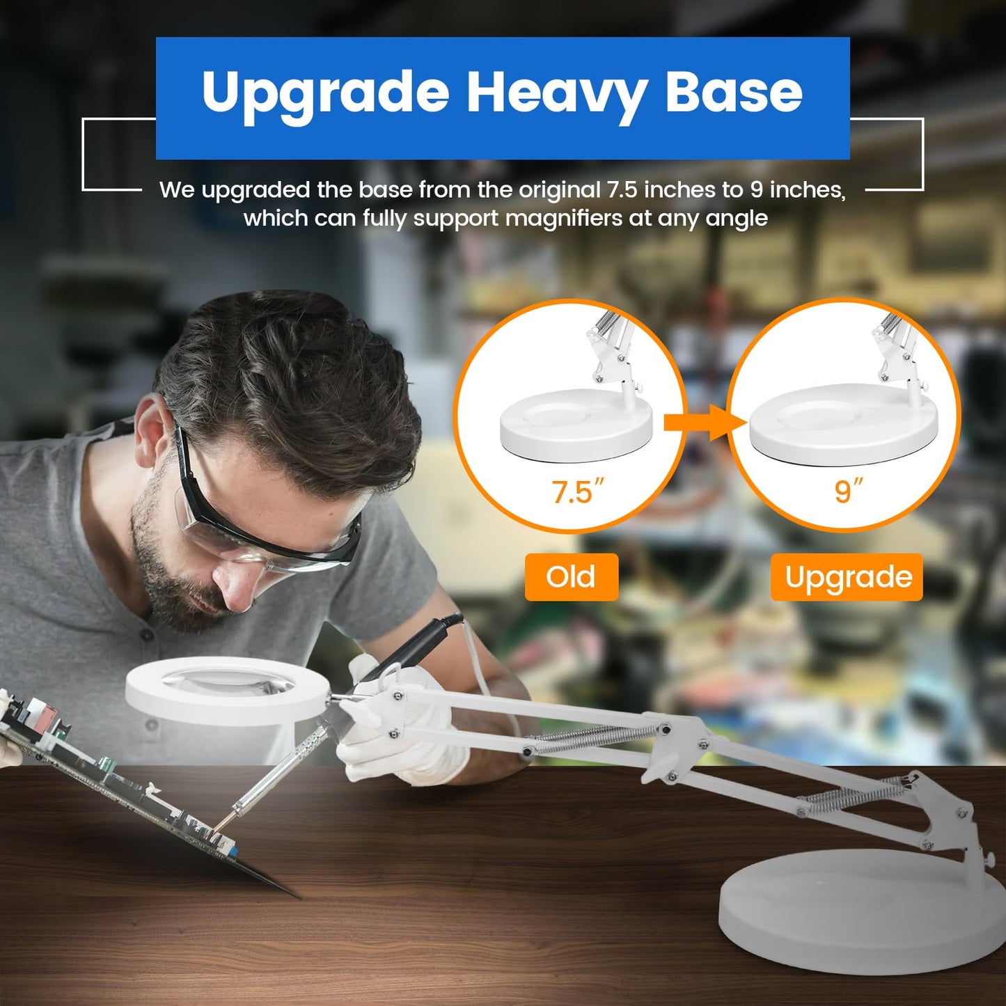 KIRKAS 10X Magnifying Glass with Light and Stand, 2-in-1 Stepless Dimmable LED Desk Lamp with Clamp, 3 Color Modes Lighted Magnifier Swivel Arm Light for Reading, Craft, Close Works - White
