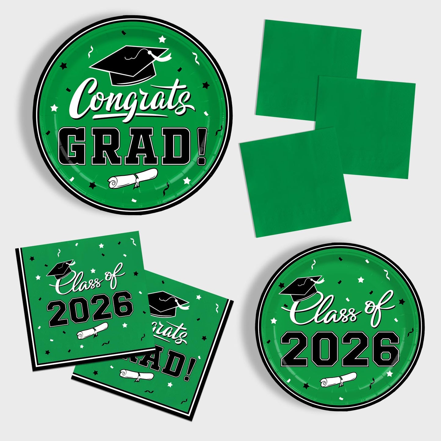 Graduation Party Plates and Napkins Gatherfun 2026 Graduation Party Supplies Green Disposable Paper Plates Luncheon Napkins Cocktail Napkins for Congrats Grad Party Decorations, Serve 50