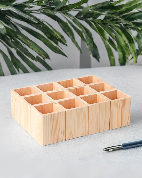 Xhqsulsclac Pen Cup Holder 12pcs Pine Square Pen unfinished Holder 3.1X3.1X3.9in Pencil Holder Multipurpose Pencil Cup Wooden DIY Pen Holder Desktop Organizer for Office Home