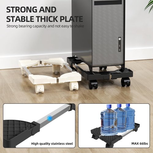 Hovadova Computer Tower Stand, Adjustable Mobile CPU Stand Fits Most PC Tower, Desktop CPU Holder with 4 Rolling Caster Wheels, PC Floor Cart Riser Gaming Desk Accessories