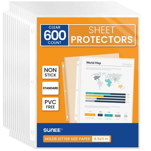 SUNEE White Binders & Sheet Protector Bundle, 12pcs 1 Inch 3 Ring Binders & 600pcs Clear Sheet Protectors, 8.5x11
