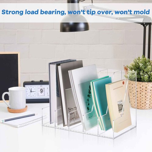 Suzile Clear Acrylic Magazine File Holder with Vertical Compartments Desk Organizer Book Rack for Desk Sorter Paper Folder Office Accessories (Groovy,15.75 x 9.45 x 8.86 Inch)