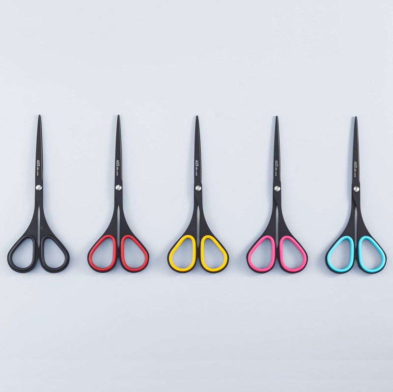 ALLEX Small Black Scissors for Office 5.5" [Non-Stick], All Purpose Slim & Thin Low Profile Scissors, Made in JAPAN, All Metal Japanese Stainless Steel Blade with Non-Slip Soft Ring, Black