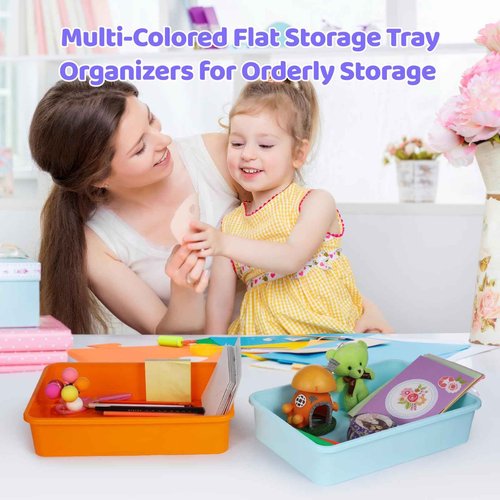 10 PCS Flat Storage Trays 12.4 x 8.5 x 2.8In - Daily Items Organizer Bins Tray for Classroom Art Activity Plastic Stackable Trays File Organizers for School Office Teacher Book Organization