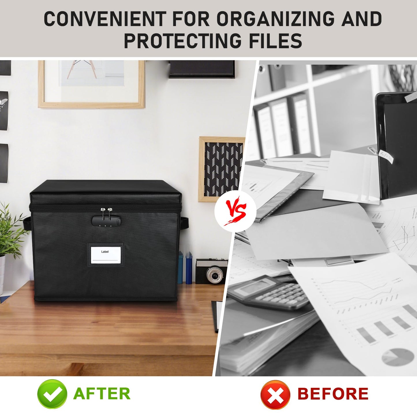 File Box Fireproof Document Box with Lock, Document Safe File Storage Organizer Boxes for Next of Kin Estate Planing Organizer End of Life Planner (Box With Accessories, Black)