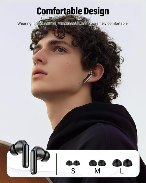 Wireless Earbuds, Bluetooth 5.4 Headphones Bass Stereo, Bluetooth Earbuds with Noise Cancelling Mic, IP7 Waterproof in Ear Earphones, 36H LED Display Ear Buds for Laptop Pad Phones Sports, Black