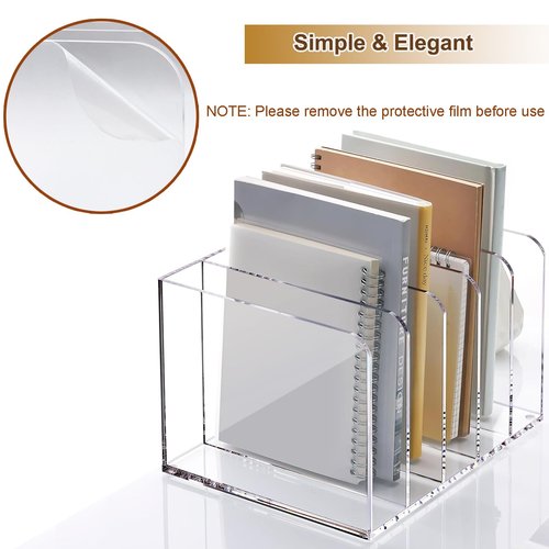 Clear Acrylic Magazine File Holder, Thickened Magazine Book Rack Desk File Organizer with 5 Vertical Compartments for Office Home Desk Organization