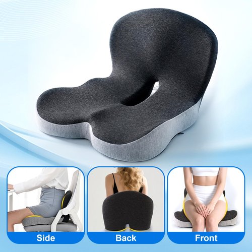 Memory Foam Office Chair Cushion, L-Shaped Integrated Seat Cushions, Butt Pillow with Back Support, Ergonomic Cushions with Lumbar Support, Relieve Coccyx Pain (Black Gray)