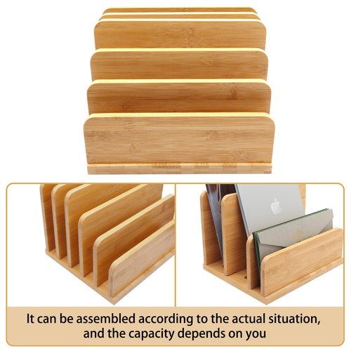 Desk File Mail Organizer Countertop, 5 Slots Bamboo Folder Sorter Holder for Letter, Envelope, Paper, Bill Filing, Desktop Tray Organizer for Office & Home