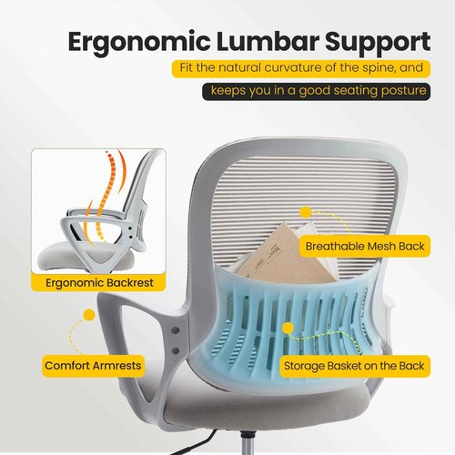 Sweetcrispy Home Office Drafting Chair - Ergonomic High Stool Computer with Adjustable Height and Comfy Lumbar Support, Tall Rolling Task for Standing Desk with Fixed Arm and Footrest, Grey