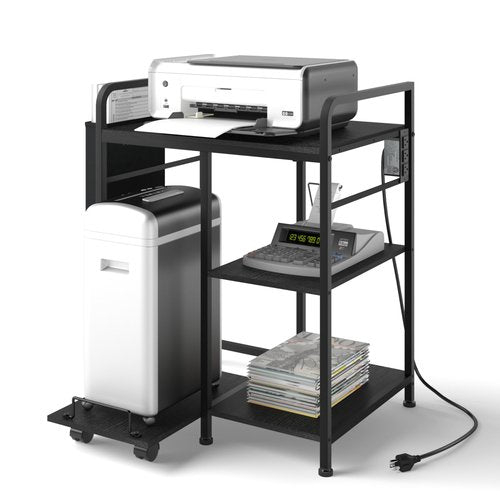 Sedegn Home Printer Stand with Charging Station, 24x18 Inches Stands for Large Printer, Printer Shredder Stand with Storage for Home Office, Table for Fax Machine/PC Tower (Black)