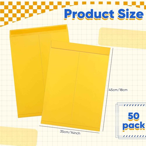 50 Pcs 14'' x 18'' Large Mailing Envelopes Extra Large Mailing Envelope 32lb 150Gsm with Gummed Flaps, Catalog Jumbo Craft Envelopes for Mail, Storage Documents Office Supplies