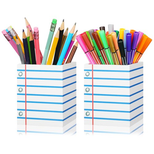 Sherr 2 Pcs Pencil Holder Pencil Dispenser for Classroom Wooden Notebook Line Square Shaped Pen Holders, Back to School Pen Organizer and Storage for Teacher Gifts Office Desk Classroom Management