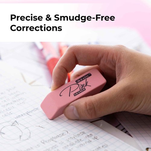BAZIC Products Pink Eraser, Latex Free Bevel Erasers, Large Size Block Erasers for Art Drawing School Office Kids Teachers (4/Pack), 72-Packs