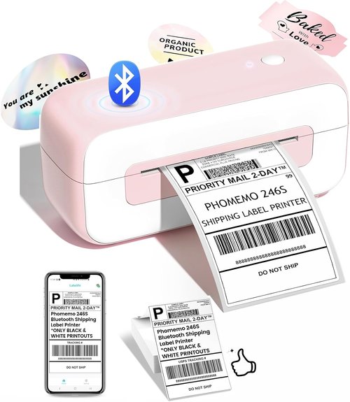 Phomemo Bluetooth Thermal Label Printer - Fast Inkless 4x6 Shipping Labels for Small Business | Compatible with iPhone, Android, Windows, Mac - Pink