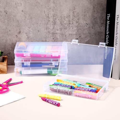 Kigley 36 Pcs Pencil Box Clear Plastic Pencil Case Plastic Stationery Case Clear Pencil Case Boxes Plastic Storage Containers Box Small Plastic Containers Art Small Plastic Case with Double Buckles