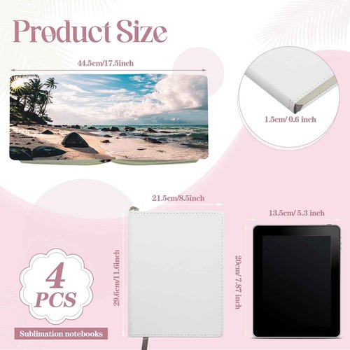 Zonon 4 Pcs Sublimation Notebooks Sublimation Journal Blank Notebooks A6 A5 A4 190 Pages Thick Faux Leather Journal for School Office Supplies(11.6 x 8.5 Inch, A4)