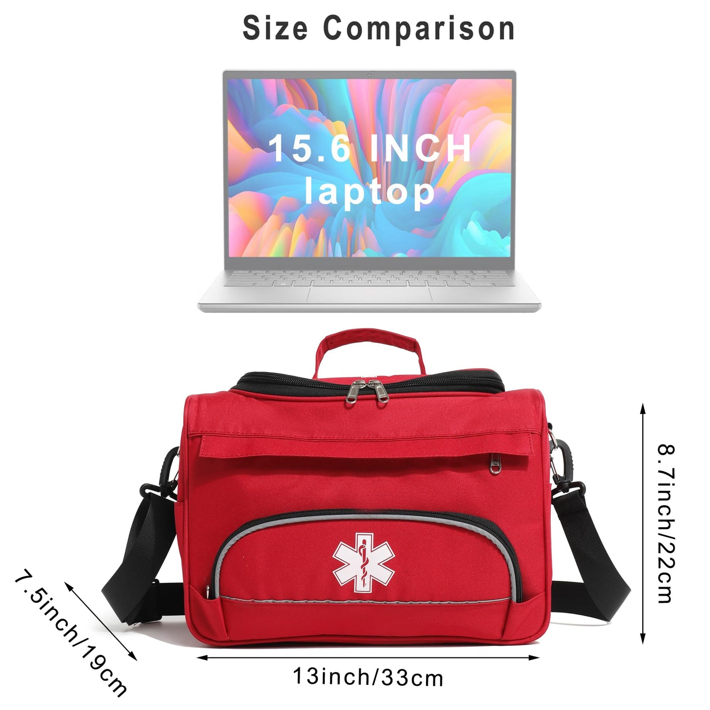 BNYYUG Empty Red First Responder Bag On Call Trauma Bag EMT First Aid Carrier for Paramedics and Emergency Medical Supplies Kit (Red)