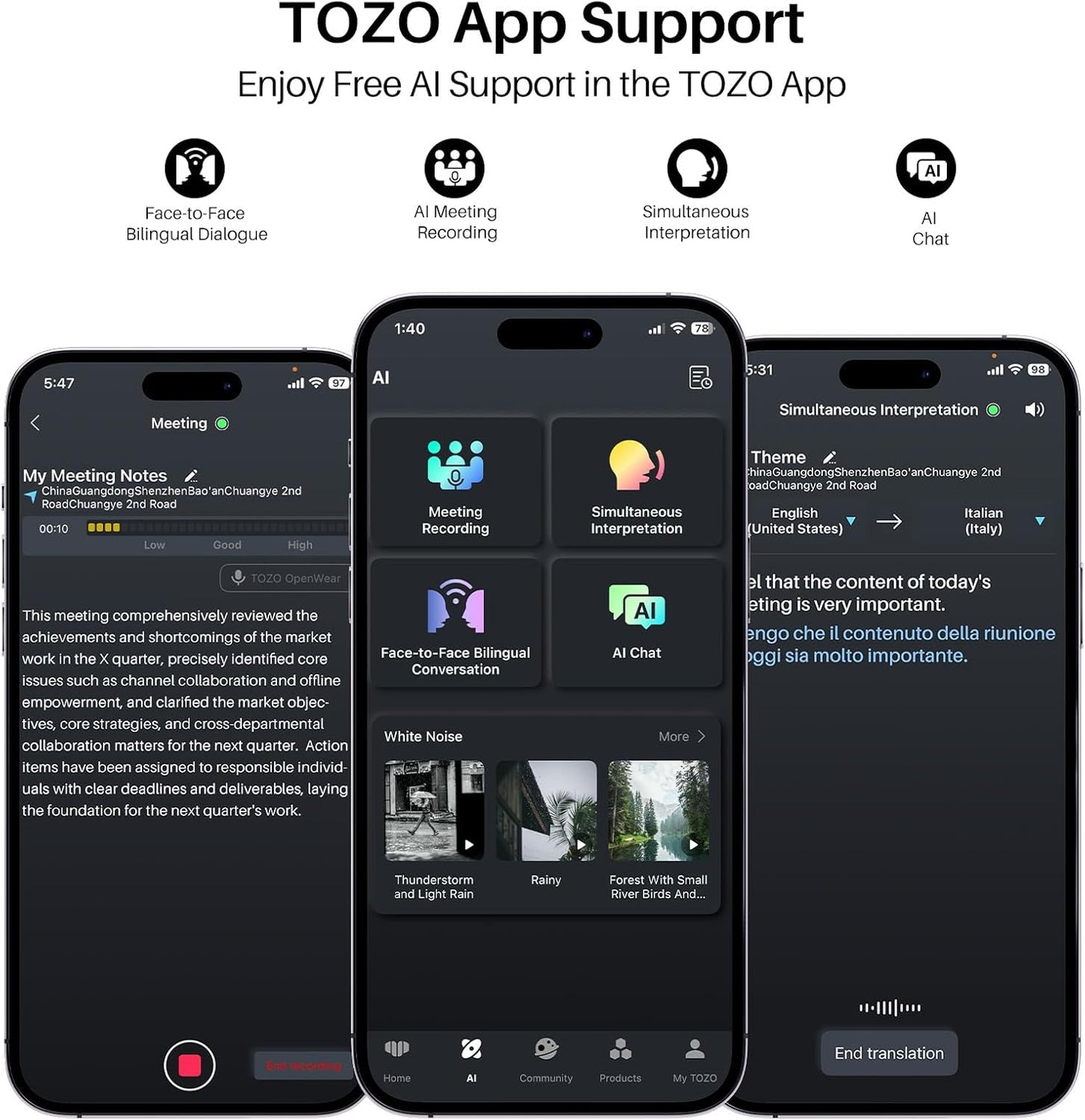 TOZO OpenWear AI Translation Earbuds - Real-Time 145+ Languages, 60H Battery Life, Bluetooth 5.4