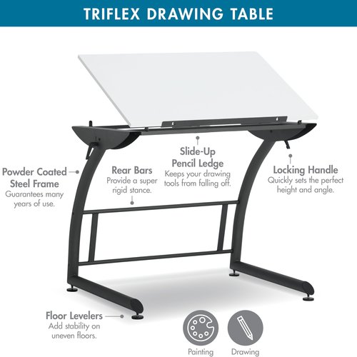 SD STUDIO DESIGNS Triflex Drawing Table, Sit to Stand Up Adjustable Office Home Computer Desk, 35.25" W X 23.5" D, Charcoal Black/White