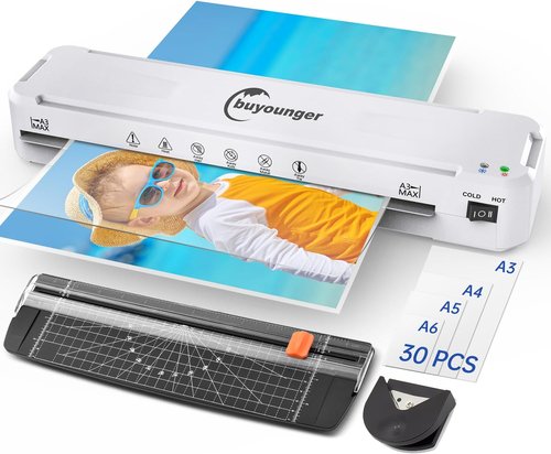 Buyounger Laminator Machine - A3 Thermal & Cold Laminator with 30 Sheets | Fast Warm-Up, 13 Inch for Home & Office