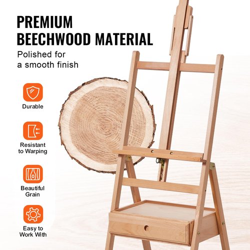 VEVOR Studio H-Frame Easel, Holds Canvas up to 36", Beechwood Artists Easel with Art Supply Storage Drawer, 22 lbs Load Capacity