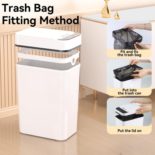 FRESHLIX 3 Pack Bathroom Trash Can 2.6 Gallon Small Touchless Automatic Motion Sensor Trash Cans Slim Waterproof Garbage Bin with Lid for Kitchen, Office, Bedroom White