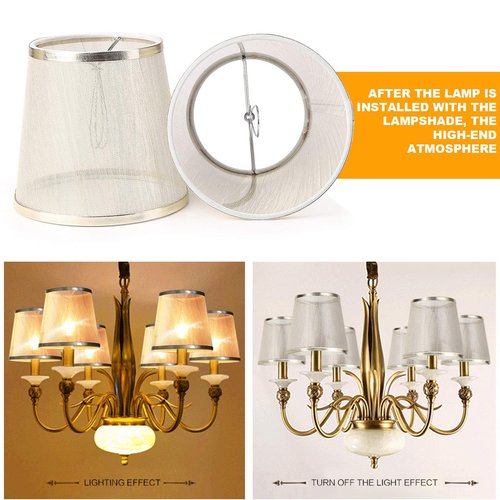YISUN Crystal Chandelier Mini Lamp Shade 5.5-inch, Bell, Clip On, Champagne Organza (Set of 6, Gold)