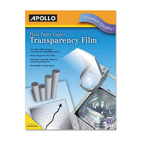 Apollo Transparency Film for Plain Paper Copier, Black on Clear Sheet, with Stripe, 100 Sheets/Pack (VPP201CE)