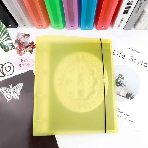 OTCRAFT 8Pcs/Set A4 4 Ring Binder Cover Clean Transparent Soft PVC for Refillable Notebook Shell withMatte surfaceforStamp & Die Storage (8 Colors)