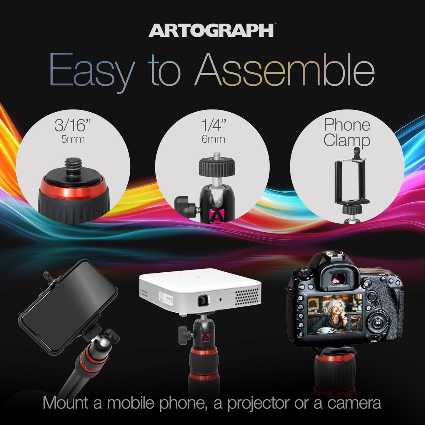 Artograph Height Adjustable Projector Stand - Versatile Monopod for Projectors, Cameras & Lights | Includes Smartphone Holder