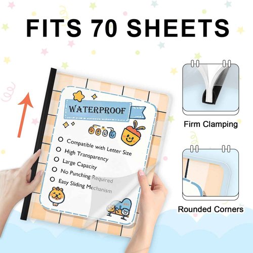 TOTiyea 100 Pack Letter Size Clear Report Covers with Sliding Bars, 9mm (70 Sheet Capacity) Sliding Bar File Folders, Black