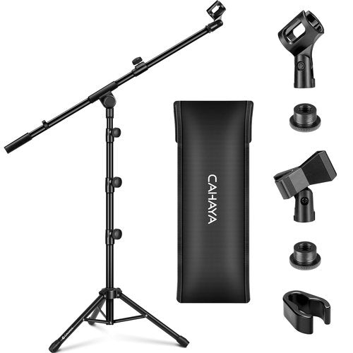 CAHAYA Tripod Microphone Stand Boom Arm Floor Mic Stand with Carrying Bag and 2 Mic Clips for Singing Performance Wedding Stage and Mic Mount CY0239