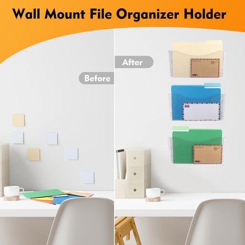 COSYAWN 3 Pack Clear Single Pocket Wall Mounted File Organizer, Plastic Hanging Wall File Holder, Clear Wall Mail Magazines Folder Organizer for School Home and Office