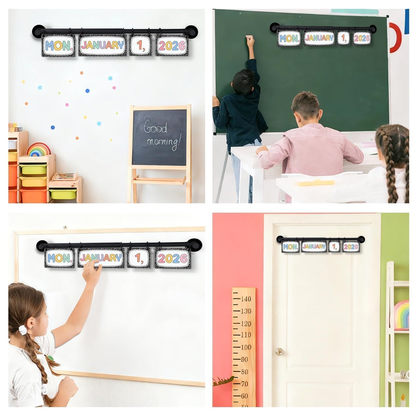 Magnetic Calendar Bulletin Board Set Flip Calendar with Magnetic Adjustable Holder Composition Classroom Decoration with 60 Date Cards for School Home Office Decor Supplies 2026 (Composition Notebook)
