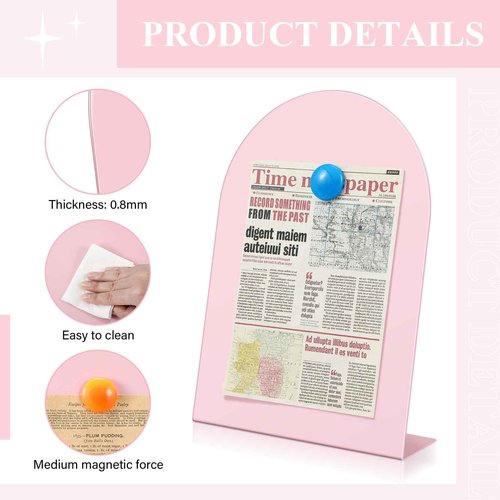 Shimeyao 2 Pcs Pink Magnetic Bulletin Board for Tabletops with 8 Magnets 12 x 8.5 Inch Memo Display Easel Stand for Home Office School Kitchen Table Supplies (Arched)