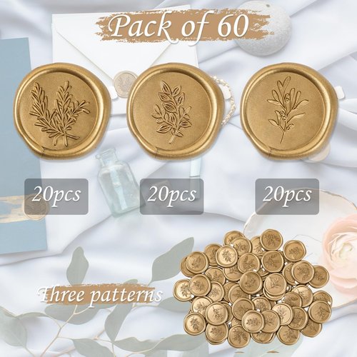 Regine Switzerland Wax Seal Stickers - Vintage Wedding Invitation Accessories | 60 Pcs in Gold, 3 Designs