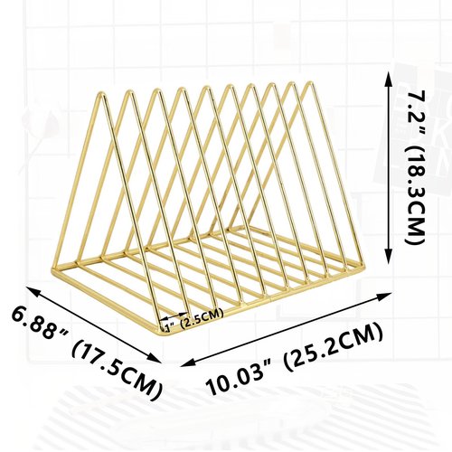 MIAO YUAN 2 PCS Desktop Triangle Book Magazine Holder, Iron Metal Book Stand File Organizer Folder Holder for Office, 9 Slots Gold Classified Storage Rack, Record Display Rack for Home Decoration