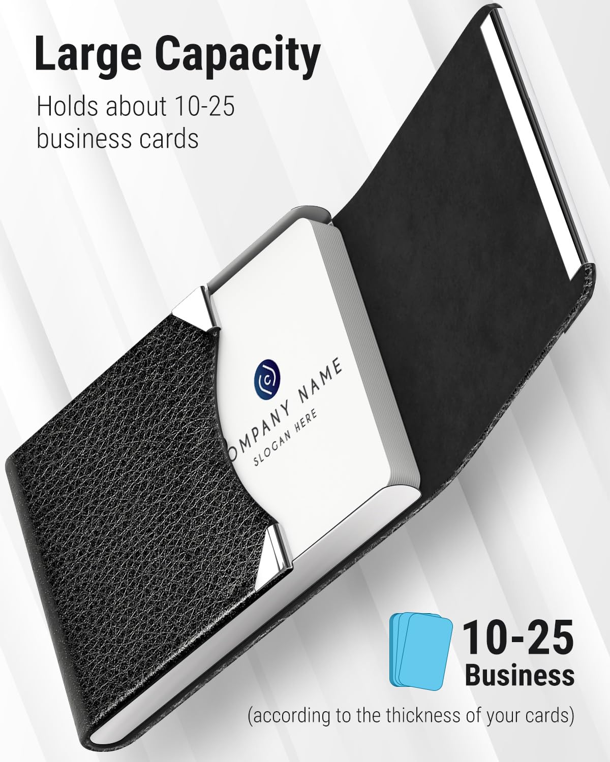 MaxGear Business Card Holder, PU Leather Business Card Case Pocket Card Holders for Men or Women, Metal Slim Name Card Holder RFID Blocking Business Card Carrier with Magnetic Closure, Black
