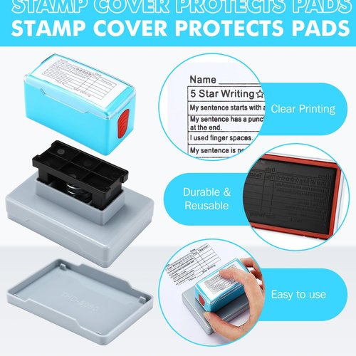 Sayglossy Teacher Stamp for Classroom 5 Stars Writing Grid Stamp Self Inking for Teacher Homework Grading Feedback Back to School Elementary Students School Supplies Gifts, 2 x 1 inches