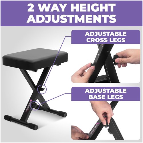 Liquid Stands Foldable Adjustable Piano Bench X-Style Music Stool - Piano Keyboard Bench Seat for Piano Keyboard Stand with Black Cushion Padded Bench for Musicians Piano Stool Chair, Piano Desk