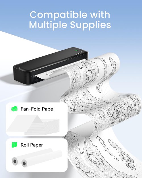 Portable Printers Wireless for Travel, Thermal Inkless Printer Support 8.5" X 11" US Letter & A4 Size, Bluetooth Mobile Printer Compatible with iOS, Android & Laptop for Home Office Car (Black)