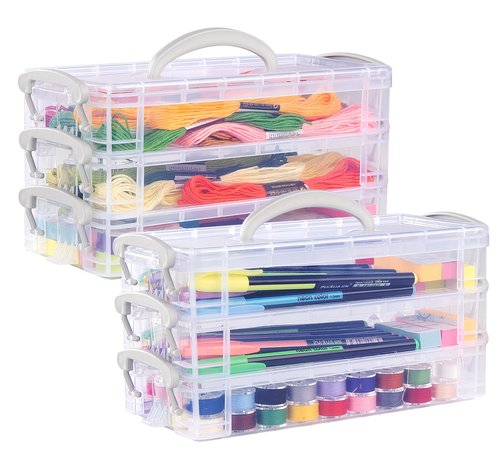 Anstore Plastic Storage Containers with Latching Lids Stackable Organizer with a Handle (2 x 3 Layer)